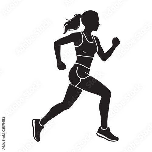 Running Woman Vector Silhouette - Athletic Female Runner in Sportswear Icon
