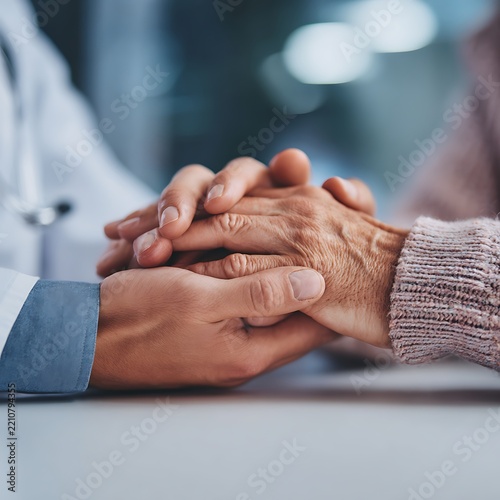Medical doctor providing emotional support through gentle caring touch high resolution picture