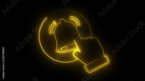 Yellow neon circular notification bell icon on dark background, glowing alert alarm cursor symbol.
