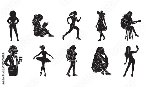 Diverse Women Silhouettes Bundle Vector - Various Female Poses and Activities Set   