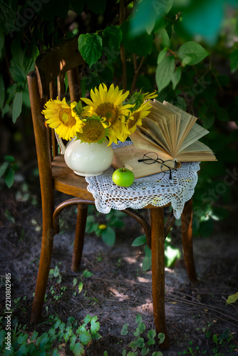 Autumn, a sunny day, sunflowers, and hot black coffee.