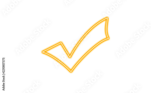 Glowing yellow check mark isolated on transparent background