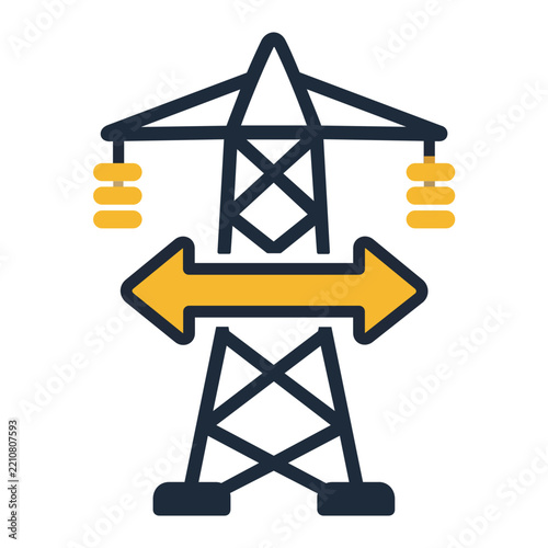 Power Grid Pylon with Two Way Arrow Duotone Icon Energy Exchange
