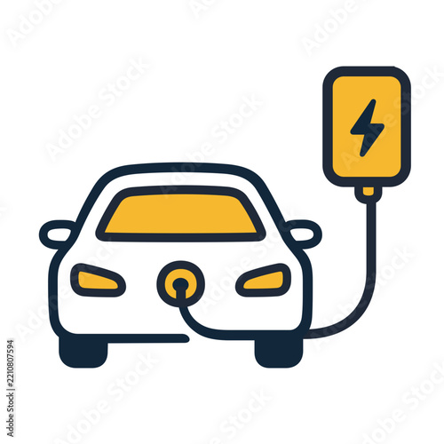 Electric Car Charging from a Wall Box Duotone Icon Home Charger