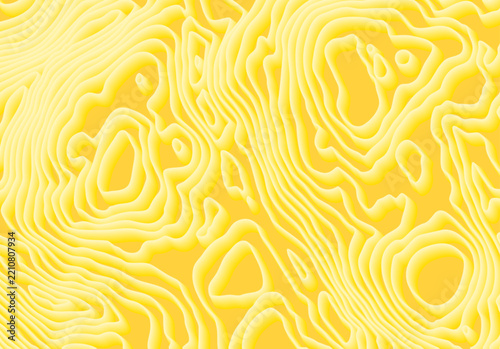 Warm yellow topographic contour line pattern with organic wavy maze texture design