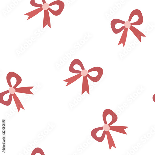 Seamless Christmas pattern with scattered red decorative bows on a clean light background. Simple and elegant festive design for gift wrapping, textiles, stationery, packaging and holiday decor.
