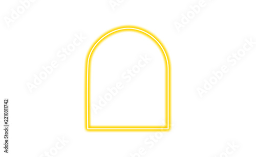 Yellow neon arch frame isolated on transparent background