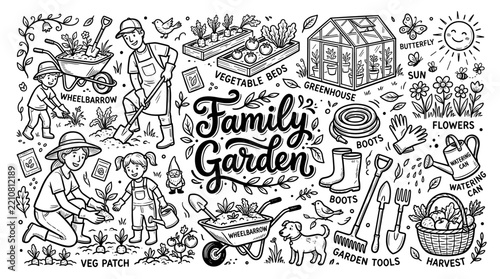 Family Garden Hand Drawn Doodle Set