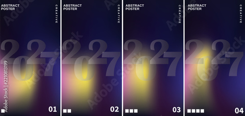 Abstract poster template set with 2027 typography, dark gradient blurry fluid background design for modern social media stories
