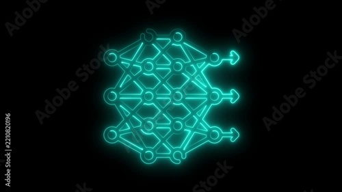 Neon artificial neural network pulsing on black background, deep learning and ai concept artificial intelligence