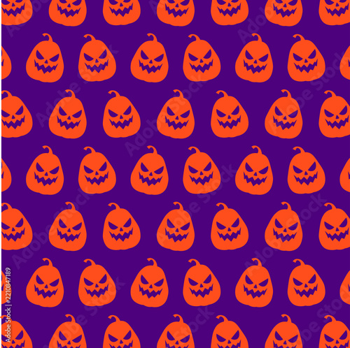Halloween Pumpkin Pattern with Scary Jackolantern Faces