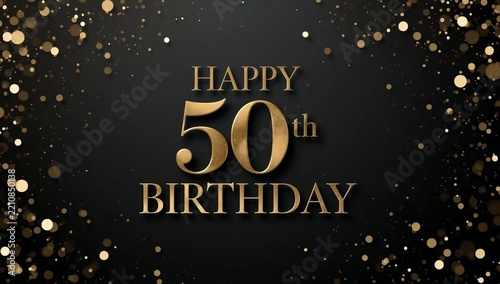 Happy 50th Birthday Gold Bold Text on Black Confetti Card