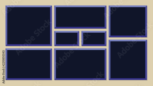 Modern Seven Photo Frame Collage Template with Geometric Rectangular Layout for Album Scrapbook Portfolio and Memory Wall