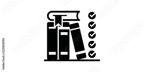 Stack of books with checklist icon, education and library organization symbol
