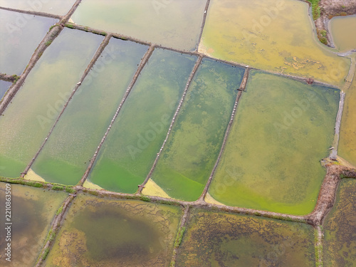 Fotografie Aerial view aquaculture ponds and vibrant water fields