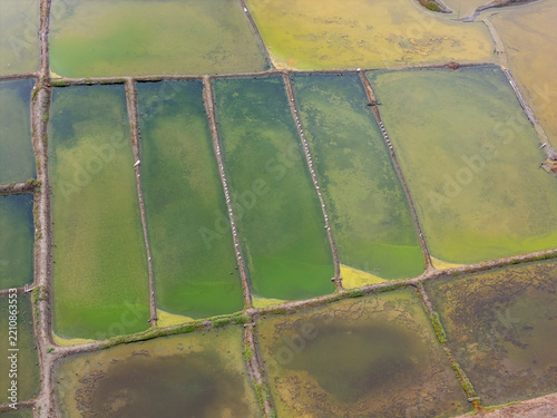 Obraz na plátně Aerial view showing aquaculture ponds in costa rica