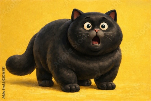 black cat with yellow eyes isolated on yellow