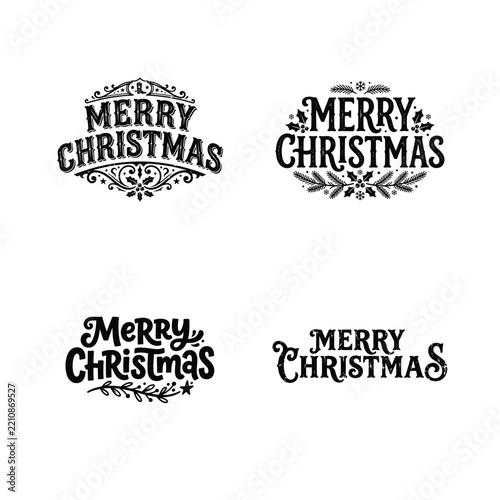 A collection of four elegant 'merry christmas' lettering designs for festive holiday greetings