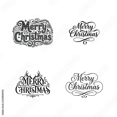 A collection of vintage and artistic 'merry christmas' lettering designs for holiday greetings and celebrations