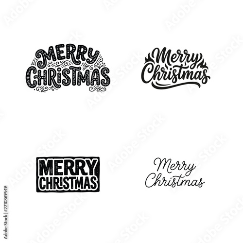 A collection of four different 'merry christmas' hand lettered designs for festive holiday greetings