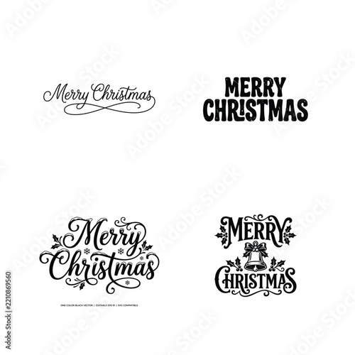 A collection of vintage and modern 'merry christmas' typography designs for festive holiday greetings
