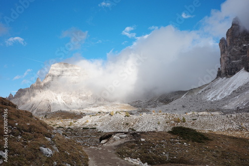 Rocky Dolomite Plateau beneath Clouds near Tre Cime di Lavaredo