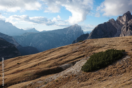 Alpine Grassland and Rugged Dolomite Peaks near Tre Cime Italy