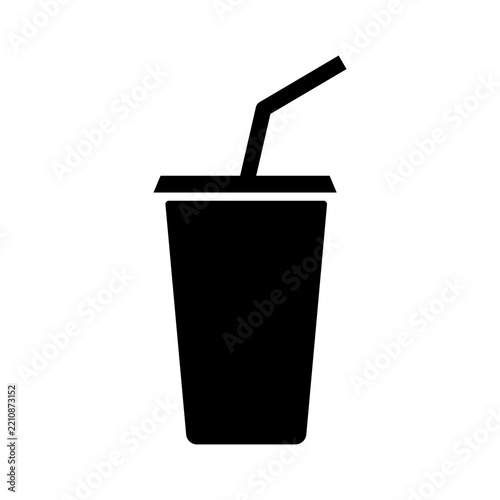 Black silhouette icon of a disposable drink cup with a straw for fast food and beverage concepts