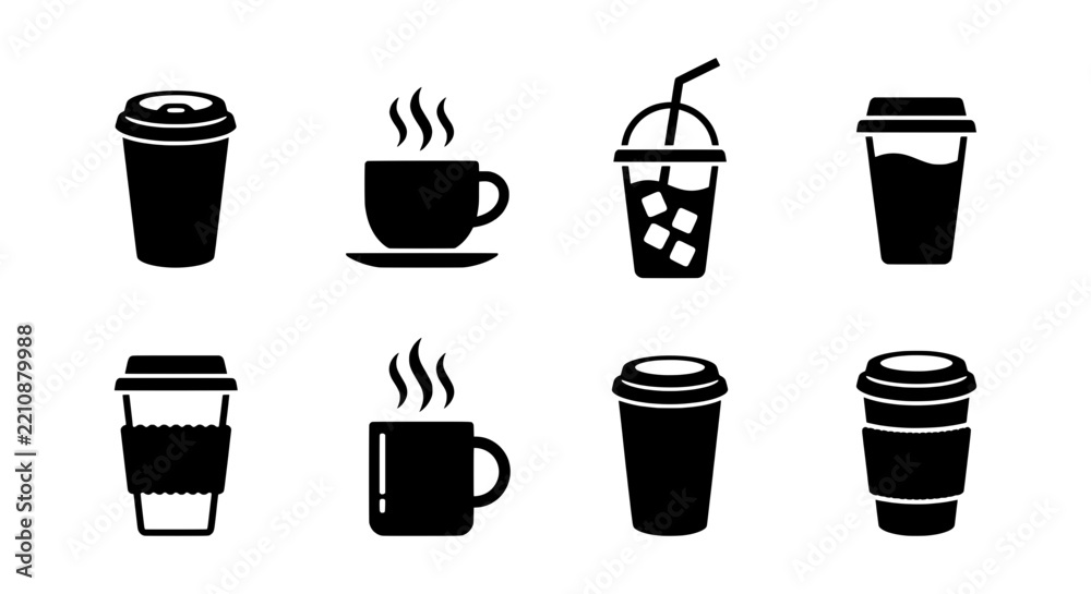 Fototapeta premium A collection of disposable cups and mugs illustrates various beverage options.