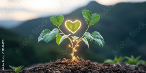 Nurturing Nature: A Heart-Shaped Growing Plant Symbolizing Love and Growth in the Outdoors