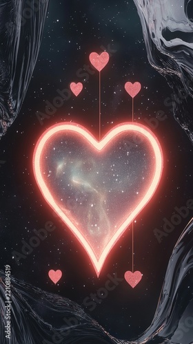 Glowing Cosmic Heart Design with Neon Elements Perfect for Romantic and Valentine's Day Concepts