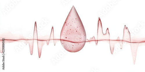 Dynamic Blood Drop with Heartbeat Pulse Illustrating Vitality and Health Concepts in Medical
