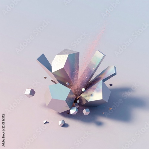 rendering spherical object light blue background object appears multiple geometric shapes including cubes hexagons rectangles shapes arranged way overlapping creating sense depth dimension center
