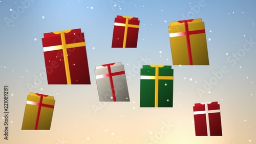 Floating Christmas Gift Boxes with Ribbon and Snow 4K