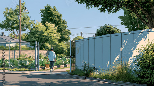 Person Entering Community Garden Through Open Gate