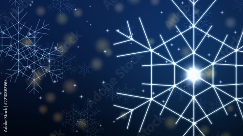 Elegant Macro Frosted Snowflakes and Glowing Golden Bokeh, Seamless Loop 4K
