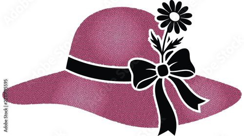 Elegant purple sun hat with a black bow and daisy flower decoration for summer fashion