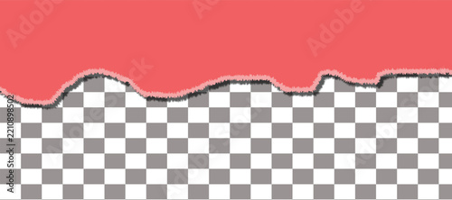 A bright red liquid paint or thick syrup dripping down over a transparent background showing a checkerboard pattern for easy graphic design
