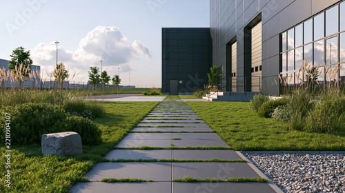 Grass Jointed Walkway Beside Industrial Building