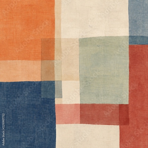 Modern Korean bojagi inspired abstract geometric color blocks