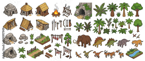 Prehistoric Era Isometric Elements Collection