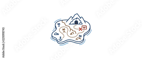Treasure map island illustration with X marks the spot