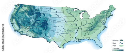 United States Elevation Map with Contour Lines