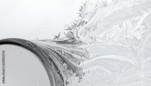 Frost Crystals on Window Glass with Copy Space Background