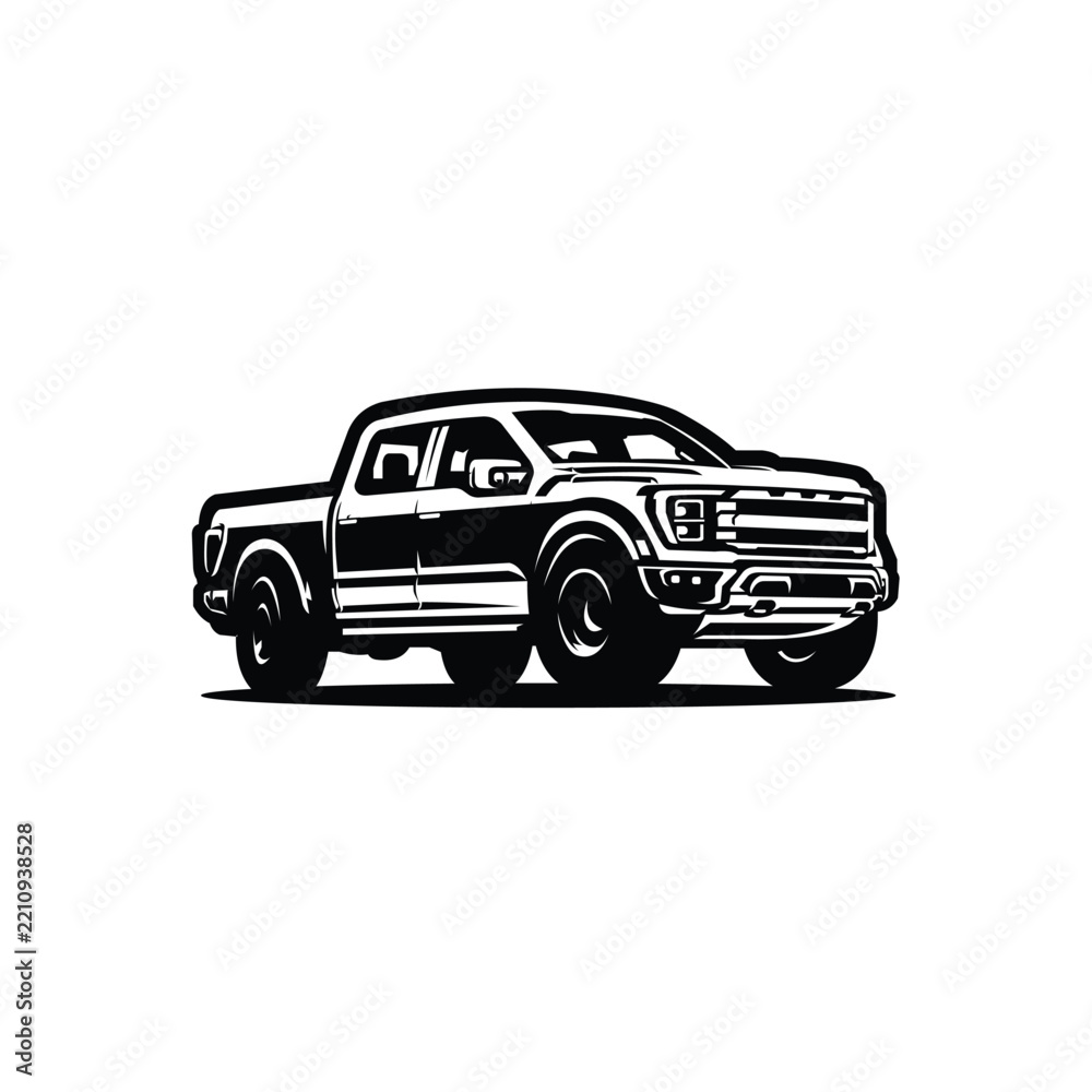 Obraz premium Double cabin 4x4 vehicle pickup truck silhouette vector illustration isolated on white background