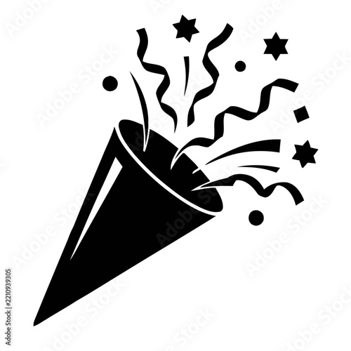 Party Popper Celebration Vector Icon, Festive Confetti and Streamers Isolated on White