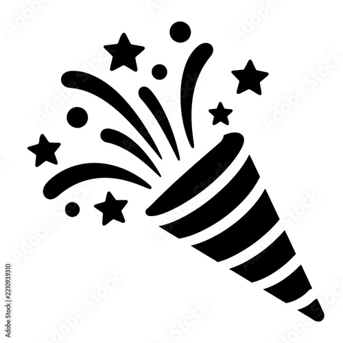 Party Popper Celebration Vector Icon, Festive Confetti and Streamers Isolated on White