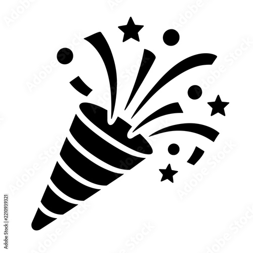 Party Popper Celebration Vector Icon, Festive Confetti and Streamers Isolated on White