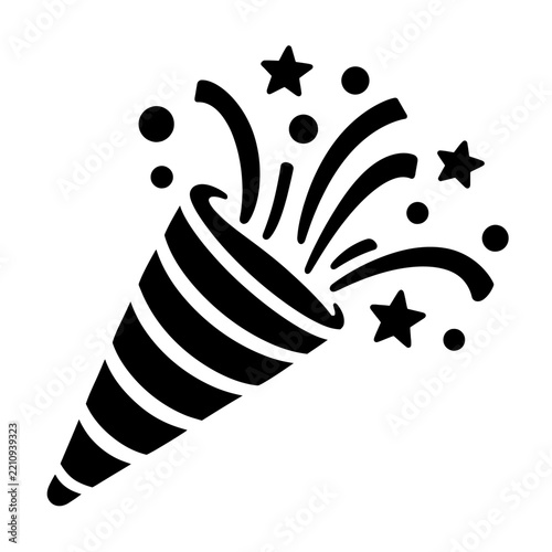 Party Popper Celebration Vector Icon, Festive Confetti and Streamers Isolated on White