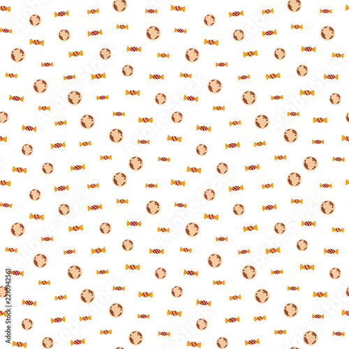 Seamless pattern of wrapped candies and circular objects